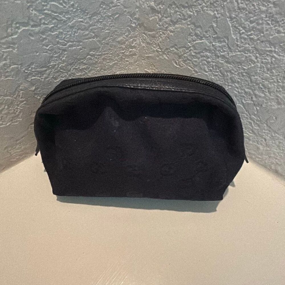 Gucci Zip Top Pouch Black GG Monogram Print Minimalist Cosmetic Travel Luxury